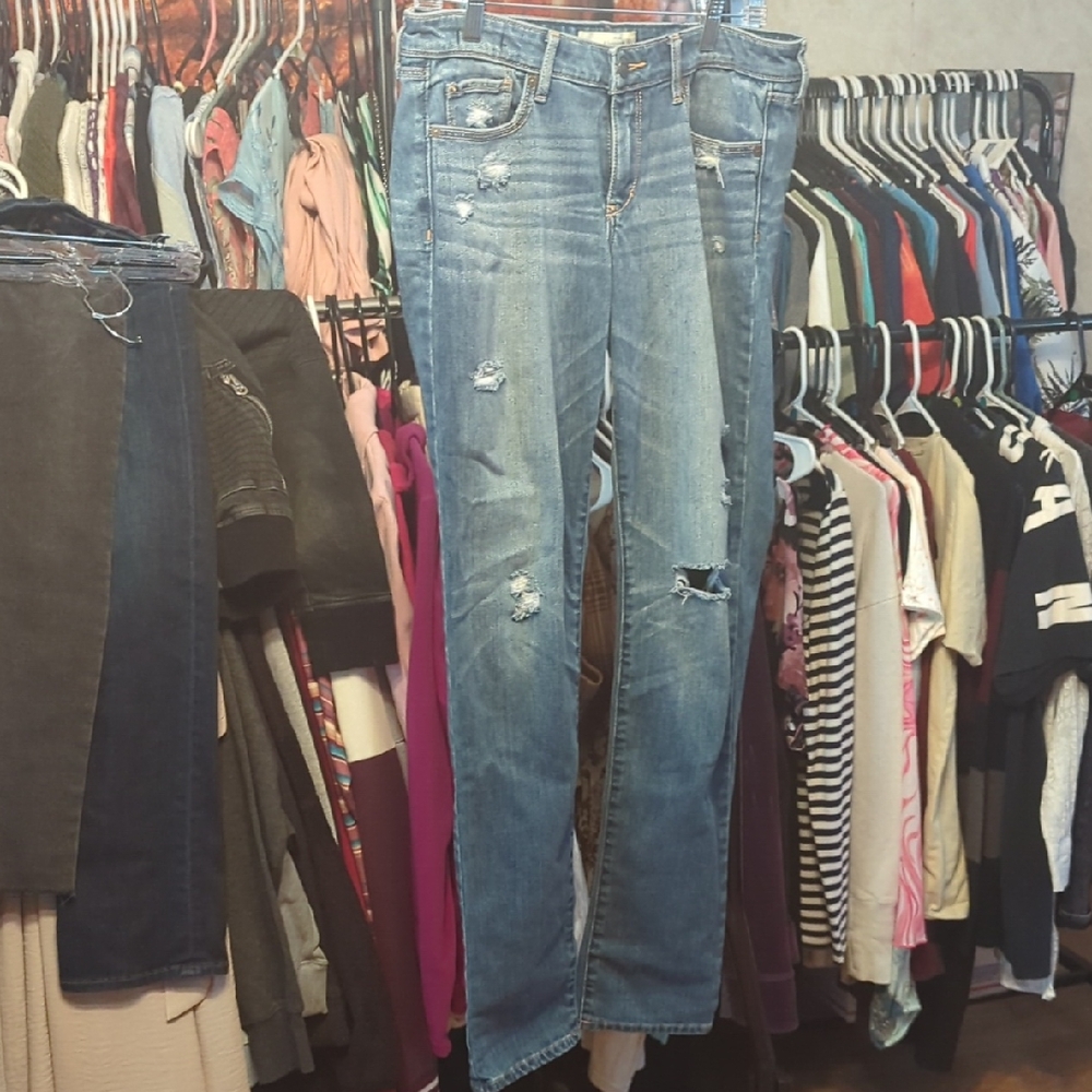 Abercrombie & Fitch Light Blue Distressed Straight Leg Jeans